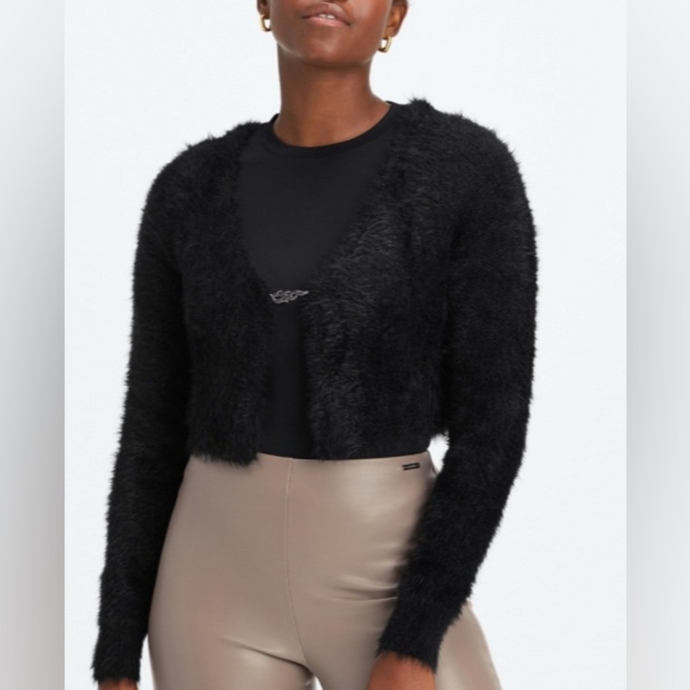 Fabletics Black Fluffy Crop Cardigan